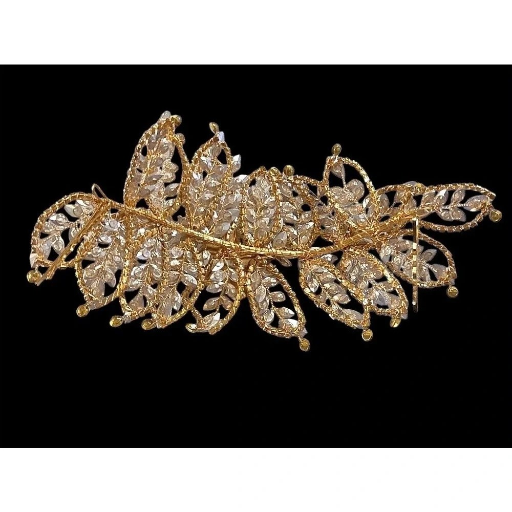 Luxurious Gold Crystal Leaf Bridal Headband Wedding Tiara Hair Accessory 9